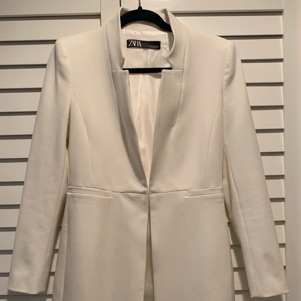 Zara White Frock Coat Inverted Lapel Size M